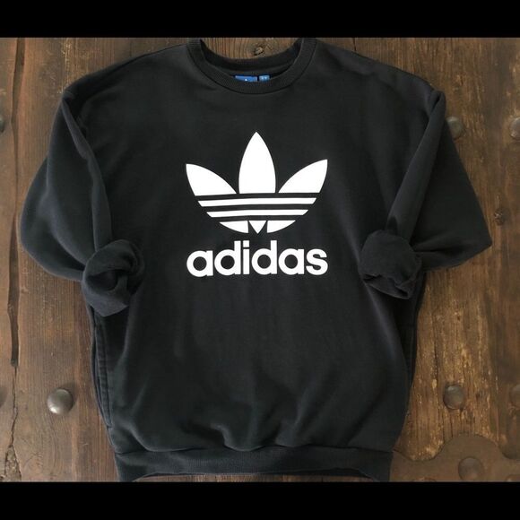 Adidas Trefoil Logo Cotton Sweatshirt Black/White - Picture 9 of 12